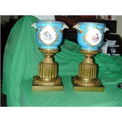 PAIR OF ANTIQUE SEVRES CACHE POTS ON BRONZE #1292593