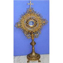 Rare Jeweled Enamel Bronze Monstrance Cross #1292675