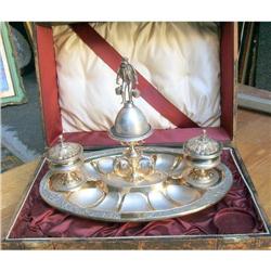 Italian Silver  Inkstand with bell  gold gilt  #1292715