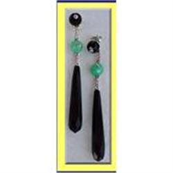 DECO WHITE GOLD, JADE, ONYX, DIAMOND EARRINGS #1292773