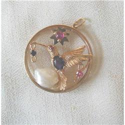 40's VINTAGE 14K & GEM-SET Hummingbird PENDANT #1300050