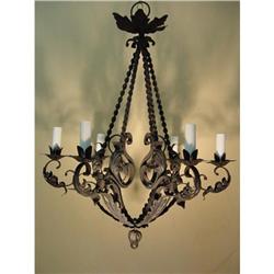 Six arm wrought iron chandelier. #1300346