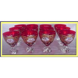 VINTAGE MURANO GLASS SET 12 ENAMEL HP CHERUB #1300475