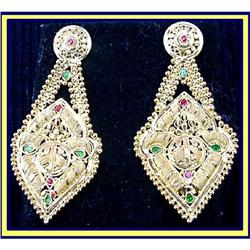 21K GOLD BYZANTINE STYLE EARRINGS RUBY EMERALD #1300476