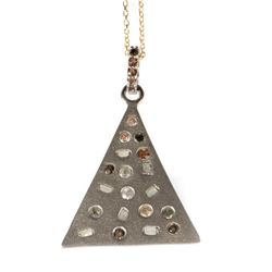 Diamond, blackened silver, 14k gold pendant with chain