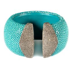 Diamond, stingray and blackened silver cuff bracelet