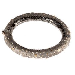 Diamond, blackened silver & 14k gold bangle bracelet