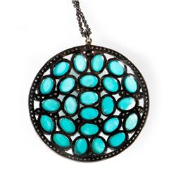 Turquoise, diamond and blackened silver pendant