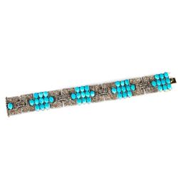 Turquoise, diamond, blackened silver, 14k gold bracelet