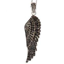 Black diamond, 18k white gold feather pendant-enhancer