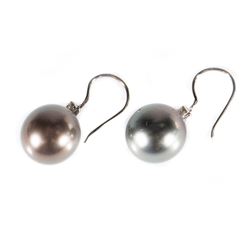 Tahitian cultured pearl, diamond, 14k gold earrings