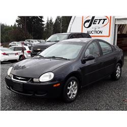 E6 --  2002 CHRYSLER NEON LE, BLACK, 201,945 KMS