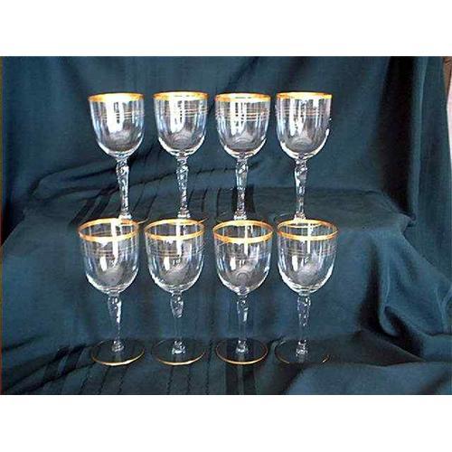 Elegant Crystal Wine Glasses Gold Trim 8 1226607