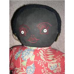 Black cloth doll early with tiny old button #1258457