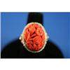 Victorian Carved Coral Ring; 14K Gold with Seed#1272162