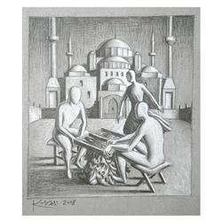 Mark Kostabi "A Matter Of Skill" Hand Signed Original Artwork with COA.