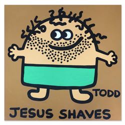 Todd Goldman, "Jesus Shaves" Hand Signed Original Painting on Canvas with Letter of Authenticity.