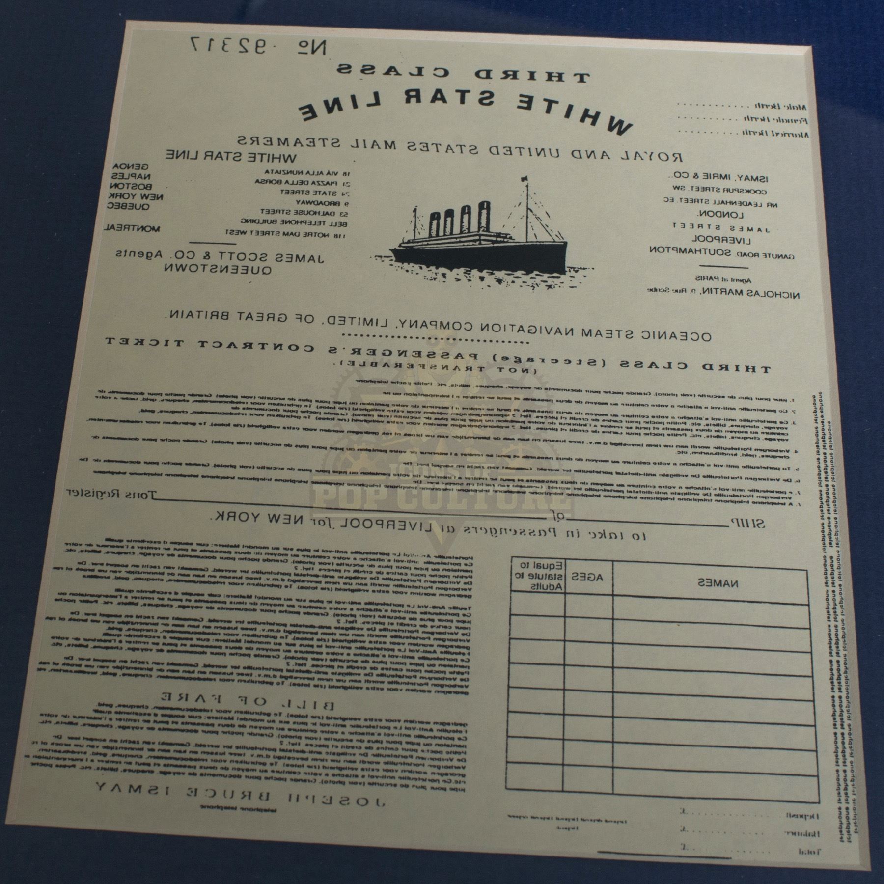 Titanic Prop 3rd Class Ticket A639