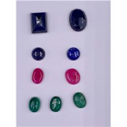 AAA PINKISH RUBY 15.20CT, EMERALD 23.75CT, BIG AAA CUT SAPPHIRES 67.35CT, LAPIS LAZULI 16.50CT