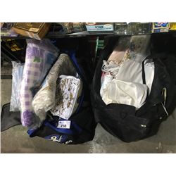 2 LARGE DUFFLE BAGS WITH ASSORTED SHEETS & GIFT BAGS