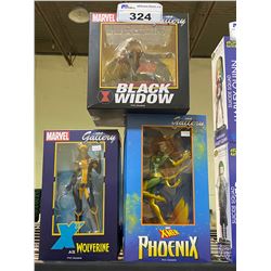 3 NEW IN BOX MARVEL FIGURES BLACK WIDOW, X23TH AS WOLVERINE, & PHOENIX