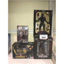 3 NEW IN BOX MARVEL TOYS (BLACK PANTHER, CAPTAIN AMERICA, SPIDERMAN) & RED ROBIN