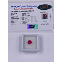 NATURAL RUBY, 1.45CT, 7.00 X 4.20MM, ROUND BRILLIANT CUT, TRANSPARENT RED, FROM MOGOK BURMA