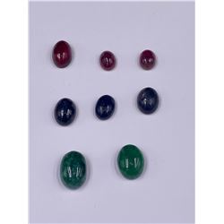 CABOCHONS READY TO BE SET IN JEWELRY; SAPPHIRE 28.05CT, EMERALD 21.90CT, RUBY 25.55CT