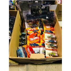 BOX OF ASSORTED NEW IN PACKAGING TOY CARS (HOT WHEELS, GREENLIGHT)