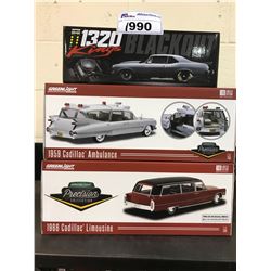 1320 KINGS BLACKOUT 1969 CHEVROLET NOVA, GREENLIGHT 1:18 SCALE 1959 CADILLAC AMBULANCE, GREENLIGHT