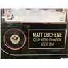 Image 2 : FRAMED & SIGNED HOCKEY PUCK MATT DUCHENE GOLD MEDAL CHAMPION SOCHI 2014