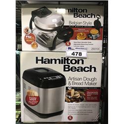 2 HAMILTON BEACH PRODUCTS: BELGIAN STYLE WAFFLE MAKER & ARTISAN DOUGH & BREAD MAKER