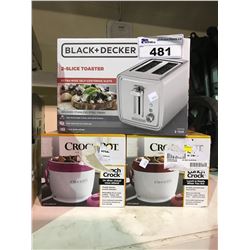 2 CROCK POT LUNCH CROCKS & BLACK+DECKER 2 SLICE TOASTER