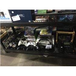 ASSORTED BLU RAY DVDS, XBOX 360 + CONTROLLERS, GAMECUBE CONTROLLER, & MORE