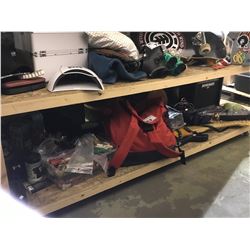 ASSORTED STORAGE LOCKER GOODS: GUITAR, TOYS, BAG, TENNIS RACKET+BALLS, & MORE