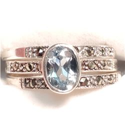 SILVER BLUE TOPAZ ONYX SET