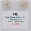 Image 2 : 14K ALEXANDRITE (1.2CT) & DIAMONDS (0.2CT) EARRINGS