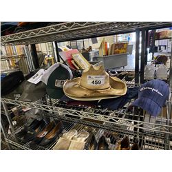 SHELF LOT OF ASSORTED WESTERN AND BASEBALL CAP HATS