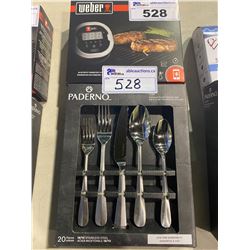 PADERNO YORK POLISHED FINISH FLATWARE SET AND WEBER BLUETOOTH CONNECTED THERMOMETER