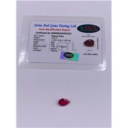 RUBY 4.85CT, 11.90 X 8.60 X 5.60MM, SHAPE PEAR, COLOR PIGEON BLOOD RED, CUT EXCELLENT, TRANSPARENT