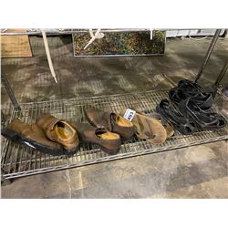 2 PAIRS OF SHOES, 1 SANDAL, 2 SLIP ONS SIZES 10 1/2, 43, 11, M BRANDS: GEOX, CLARKS, REEF, COUGAR