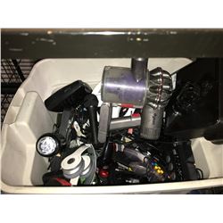 BIN OF ASSORTED DYSON PARTS AND ASSORTED ELECTRONICS
