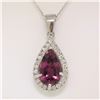 Image 2 : 18k White Gold 4.20 ctw Pear Shaped Rubellite Tourmaline Pendant w/ Diamond Halo