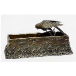 Signed Bronze Songbird Planter Box Sculpture
