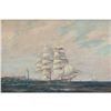 Image 1 : Signed Clipper Ship, Lighthouse, Maritime Oil Painting