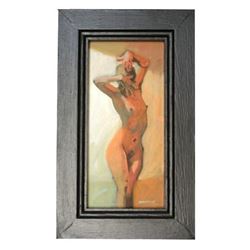 British Modern Impressionism, Signed Acrylic Nude Painting