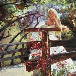 21st Century Impressionist Oil Painting, Girl On A Bridge