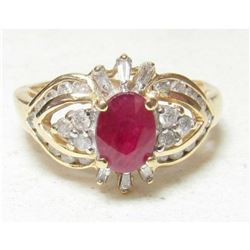 1.10ct Oval Red Ruby & Diamond 14K Gold Estate Ring