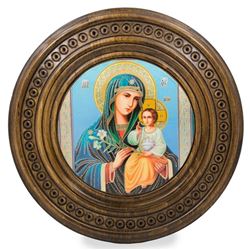 Handcarved Wooden Plaque, Icon, Virgin Mary & Jesus Icon