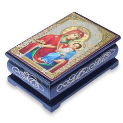 Virgin Mary & Young Jesus Wooden Icon Rosary, Trinket Box